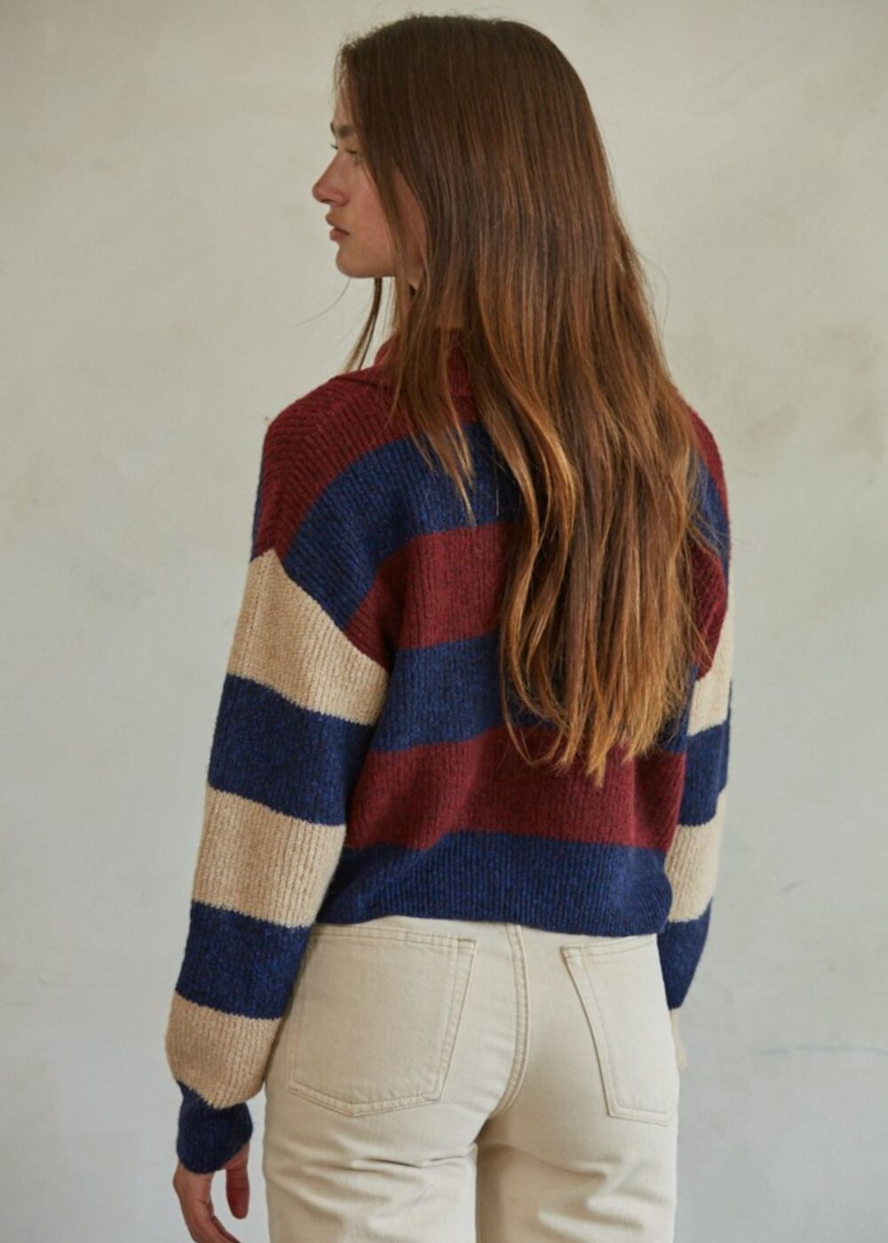 BURGUNDY AND NAVY STRIPE SWEATER