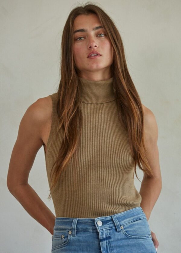 BROWN SLEEVELESS TURTLENECK TOP