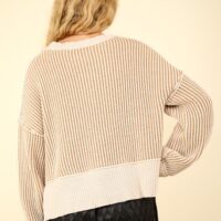 ECRU AND CAMEL VERTICAL STRIPE SWEATER