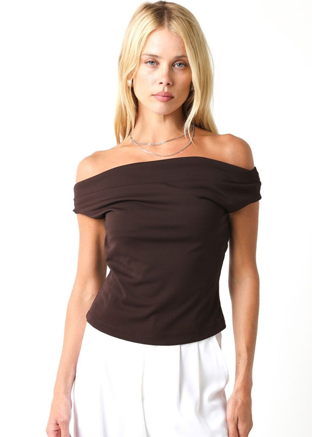 BROWN OFF THE SHOULDER TOP