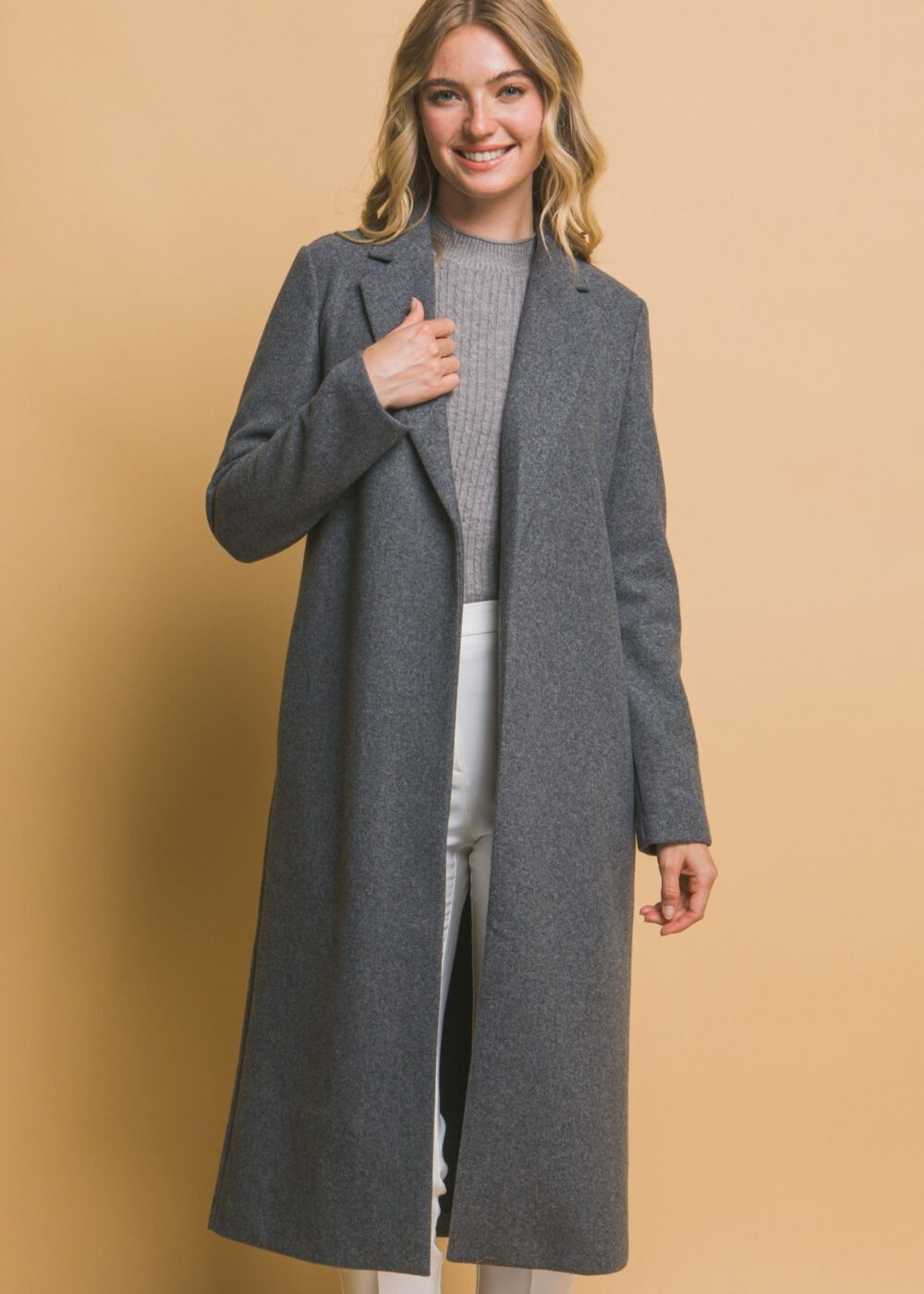 GREY OPEN FRONT COAT