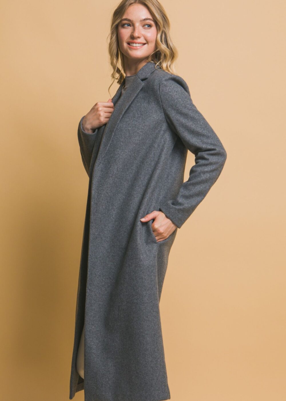 GREY OPEN FRONT COAT