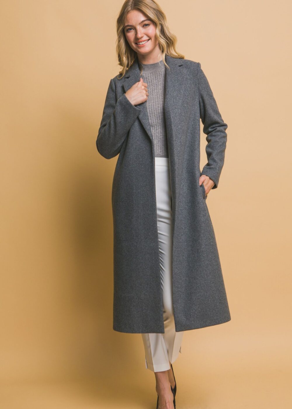 GREY OPEN FRONT COAT