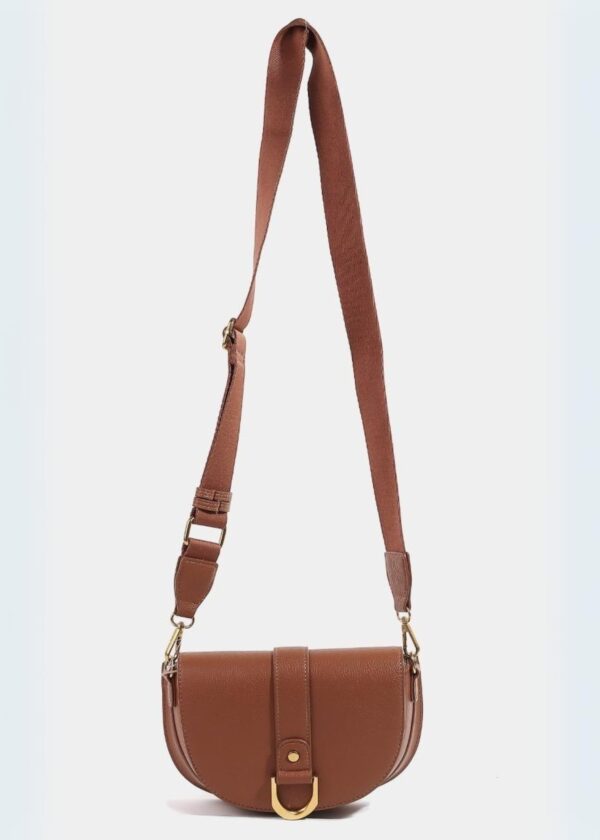 BROWN FAUX LEATHER SADDLE CROSSBODY PURSE