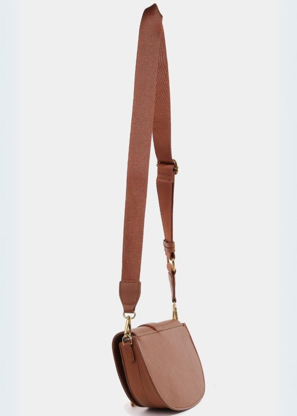 BROWN FAUX LEATHER SADDLE CROSSBODY PURSE