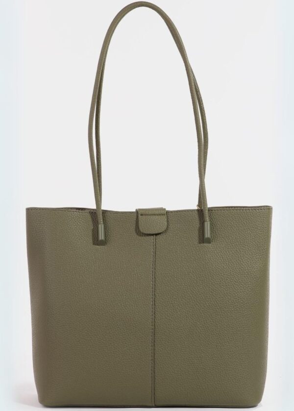 MOSS GREEN FAUX LEATHER TOTE BAG