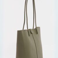 MOSS GREEN FAUX LEATHER TOTE BAG