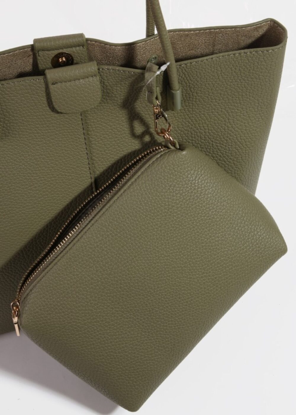 MOSS GREEN FAUX LEATHER TOTE BAG