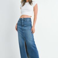 MEDIUM WASH DENIM MAXI SKIRT