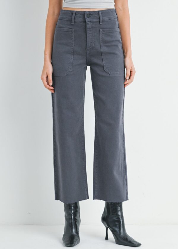 CHARCOAL GREY WIDE LEG JEANS WITH UTILITY POCKETS