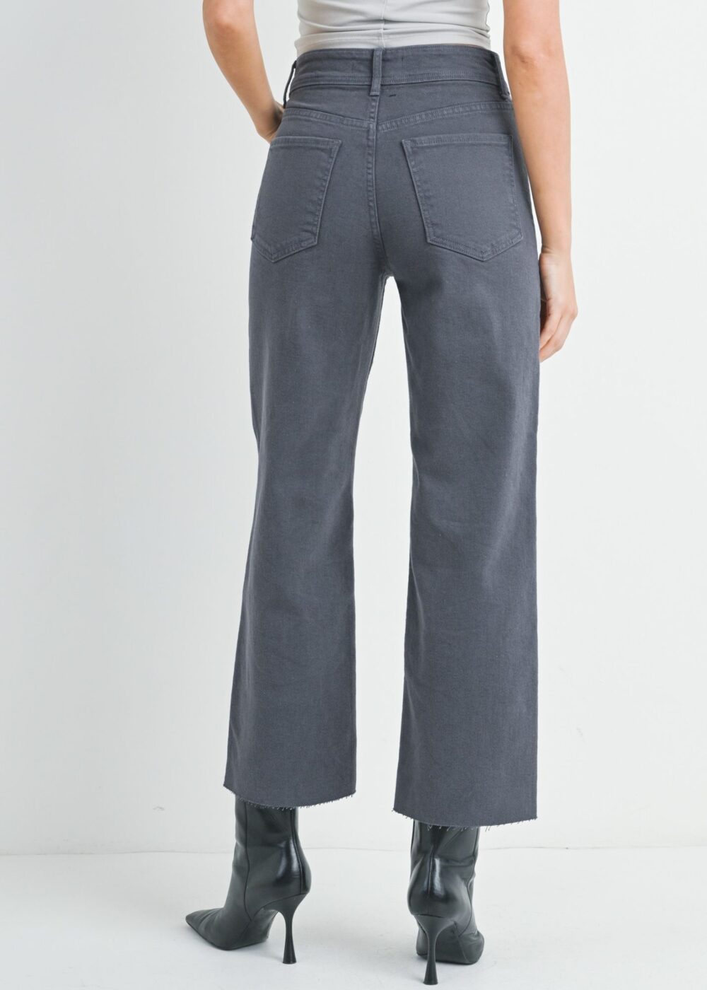 CHARCOAL GREY WIDE LEG JEANS WITH UTILITY POCKETS