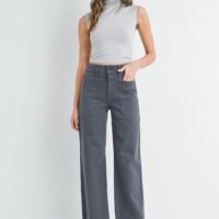 CHARCOAL GREY WIDE LEG JEANS WITH UTILITY POCKETS