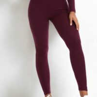 BURGUNDY RIBBED KNIT LEGGINGS