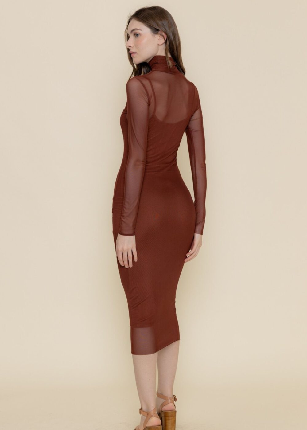 BROWN MESH BODYCON DRESS