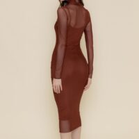 BROWN MESH BODYCON DRESS