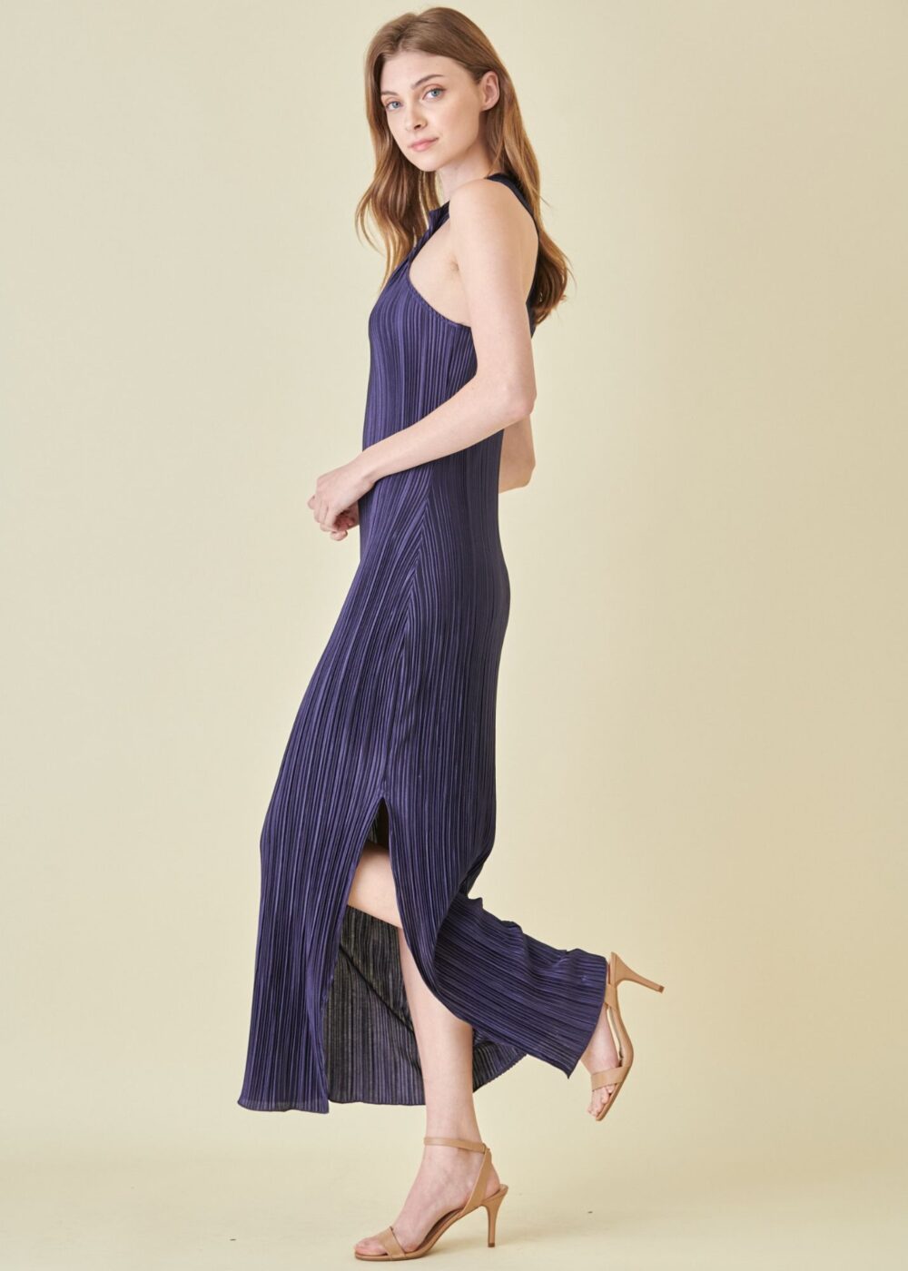 NAVY PLISSÉ MAXI DRESS