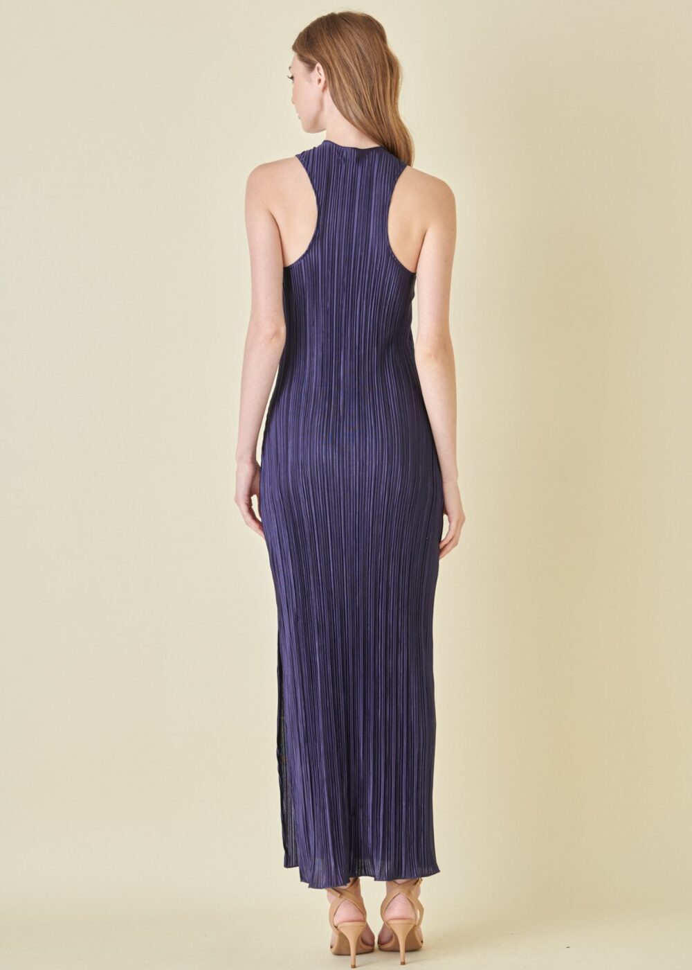 NAVY PLISSÉ MAXI DRESS