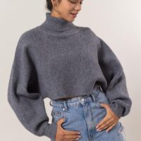 CHARCOAL GREY CROPPED TURTLENECK SWEATER