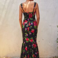 BLACK, RED, AND PURPLE FLORAL PRINT MERMAID DRESS