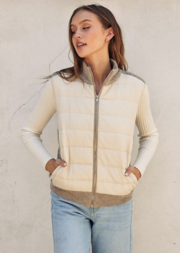 CREAM PUFFER VEST WITH SHERPA CONTRAST ON BACK