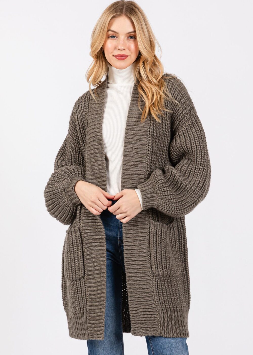 OLIVE GREEN CHUNKY KNIT CARDIGAN