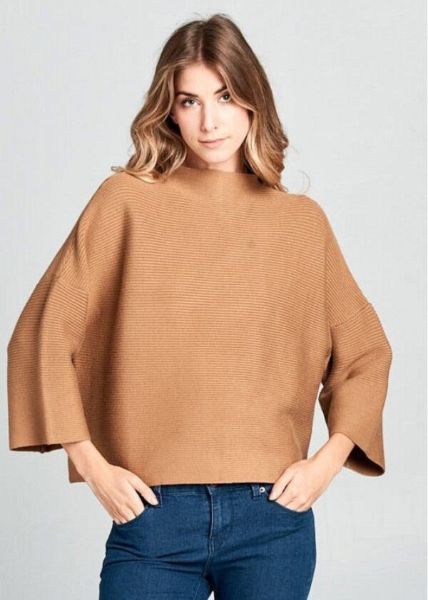 CAMEL BROWN MOCK NECK SWEATER