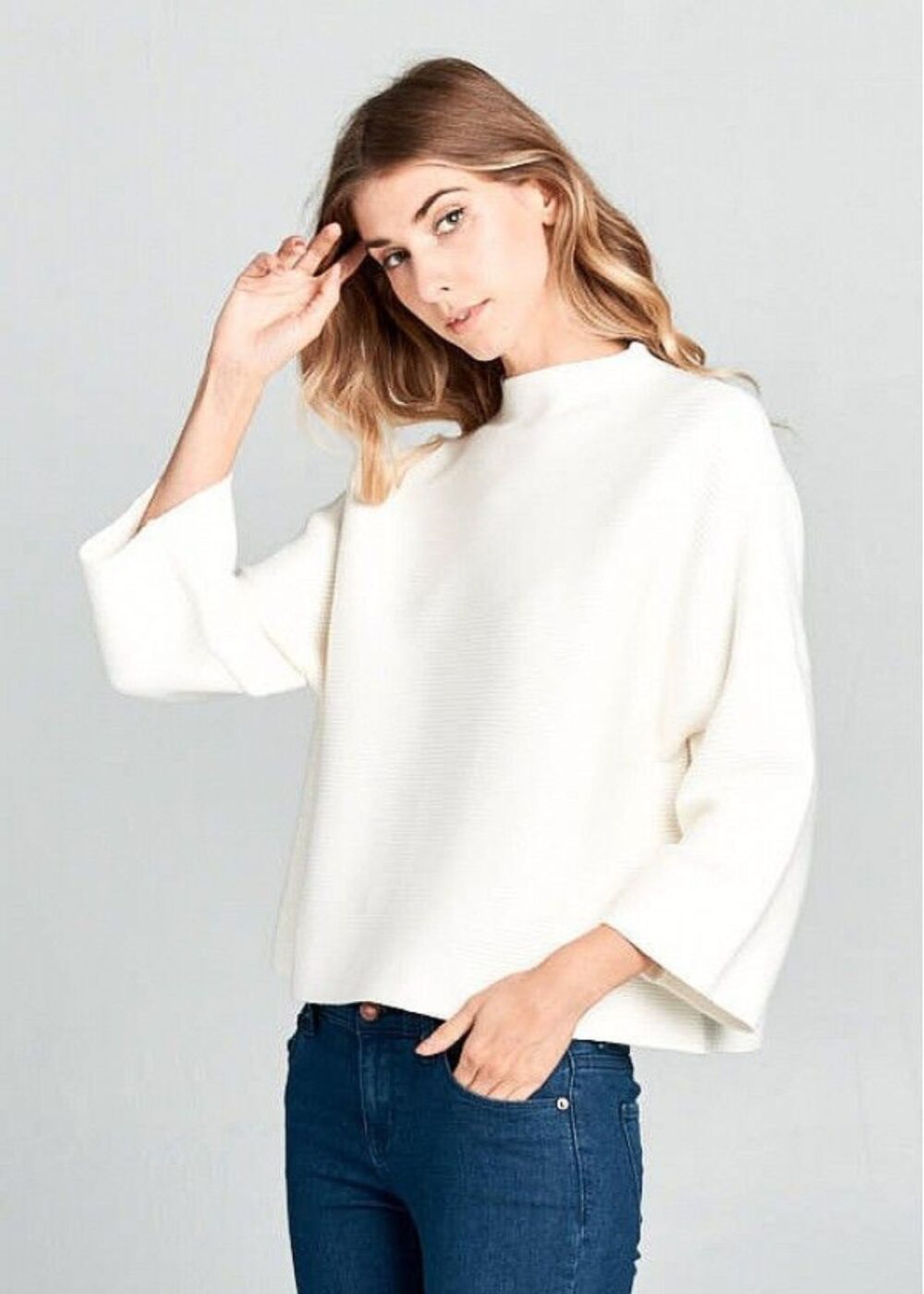 IVORY MOCK NECK SWEATER