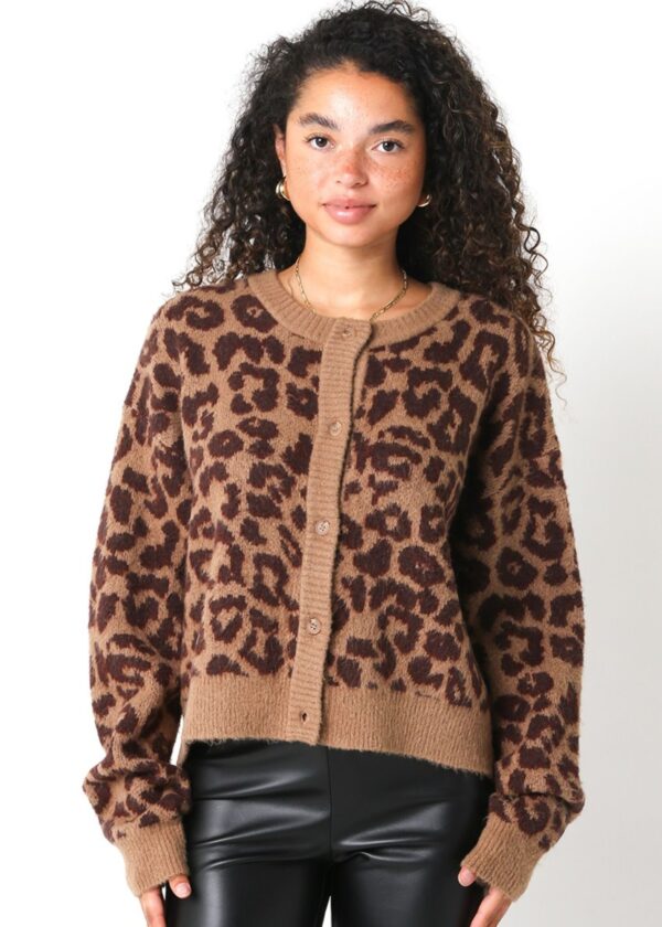 BROWN LEOPARD PRINT CARDIGAN