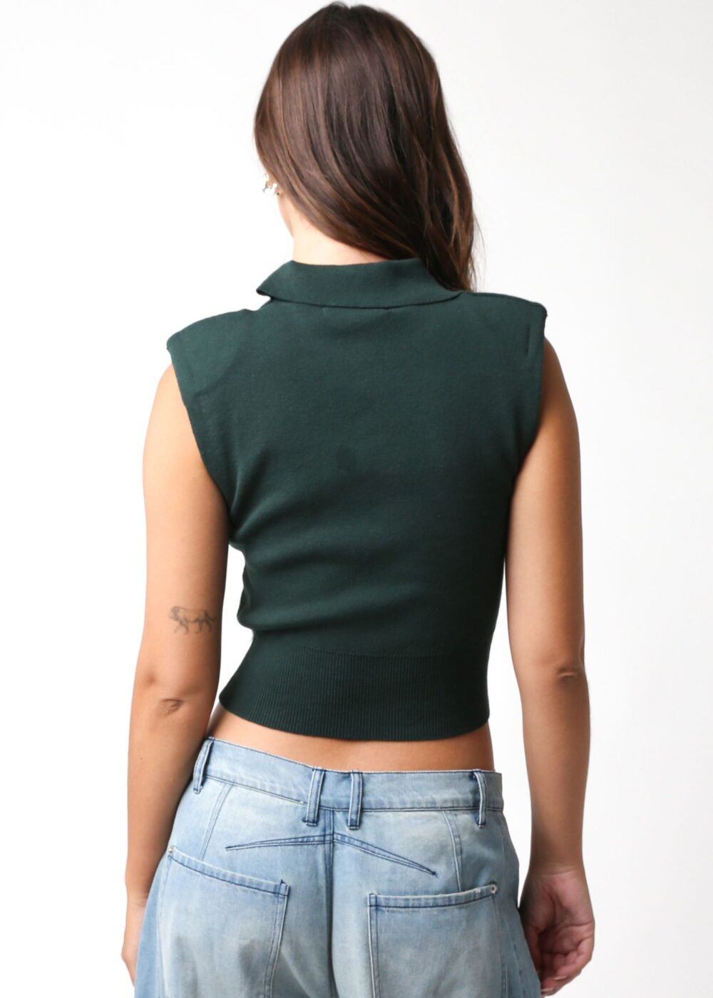 HUNTER GREEN KNIT BUTTON UP TOP