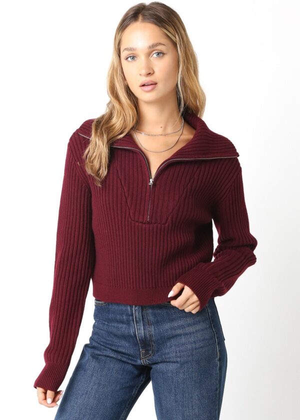 BURGUNDY HALF ZIP SWEATER