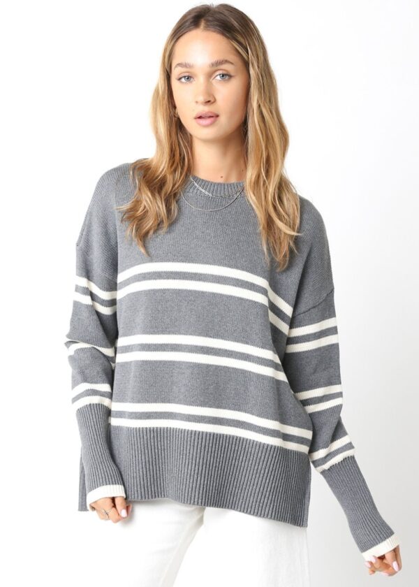 GREY AND CREAM STRIPE SWEATER