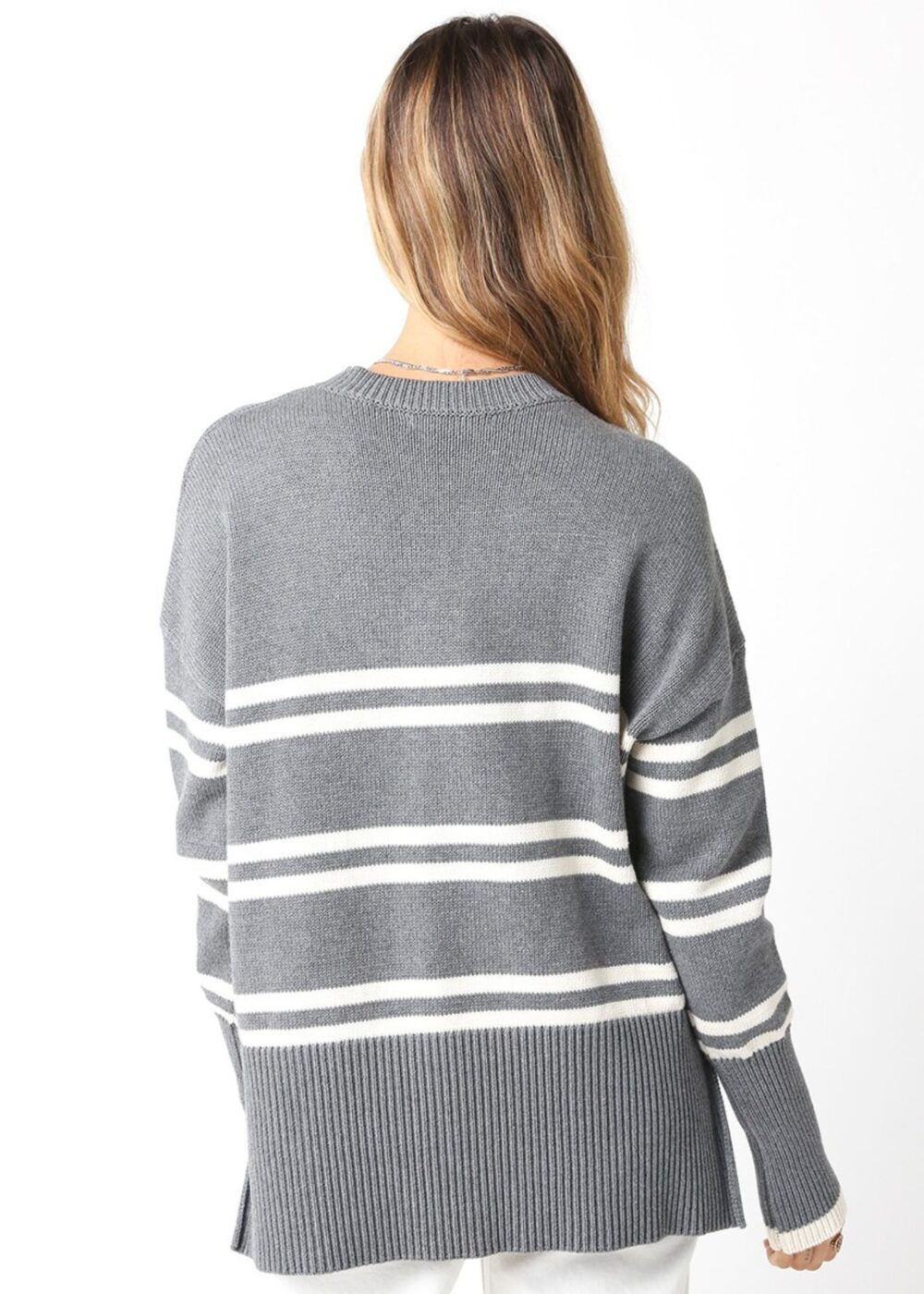 GREY AND CREAM STRIPE SWEATER