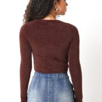 BROWN CROPPED FUZZY SWEATER