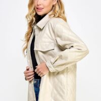 BEIGE QUILTED FAUX LEATHER JACKET