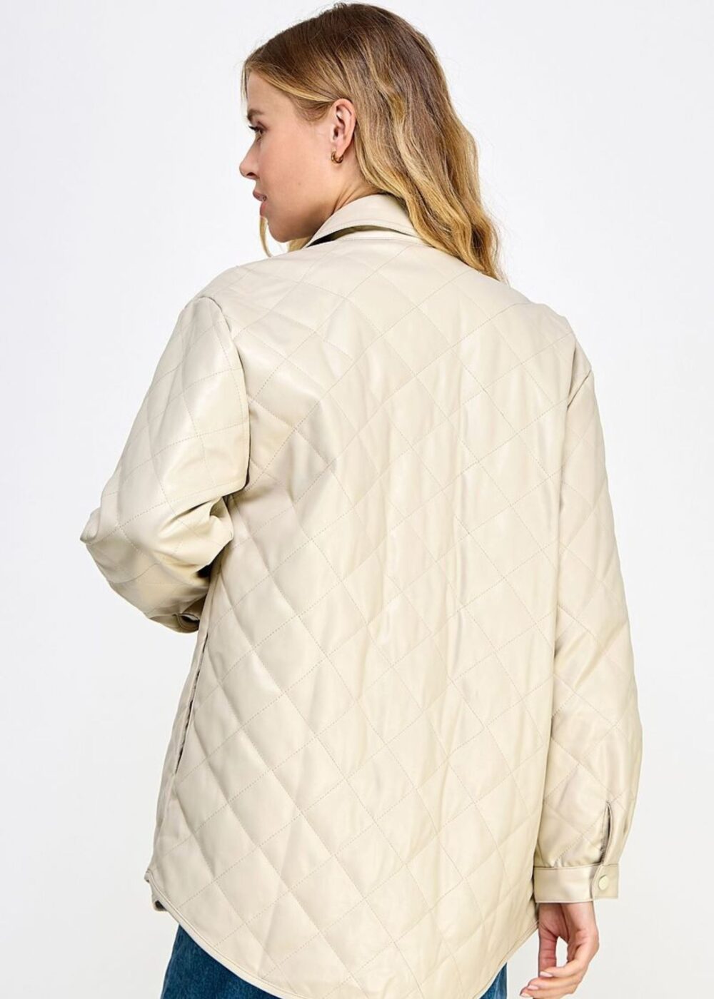 BEIGE QUILTED FAUX LEATHER JACKET