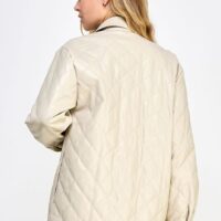 BEIGE QUILTED FAUX LEATHER JACKET