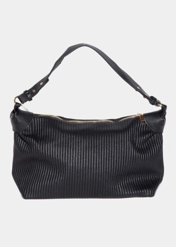 BLACK FAUX LEATHER PLEATED PURSE