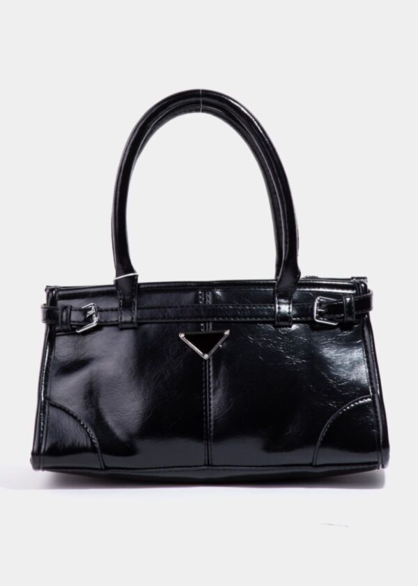 BLACK GLOSSY FAUX LEATHER PURSE