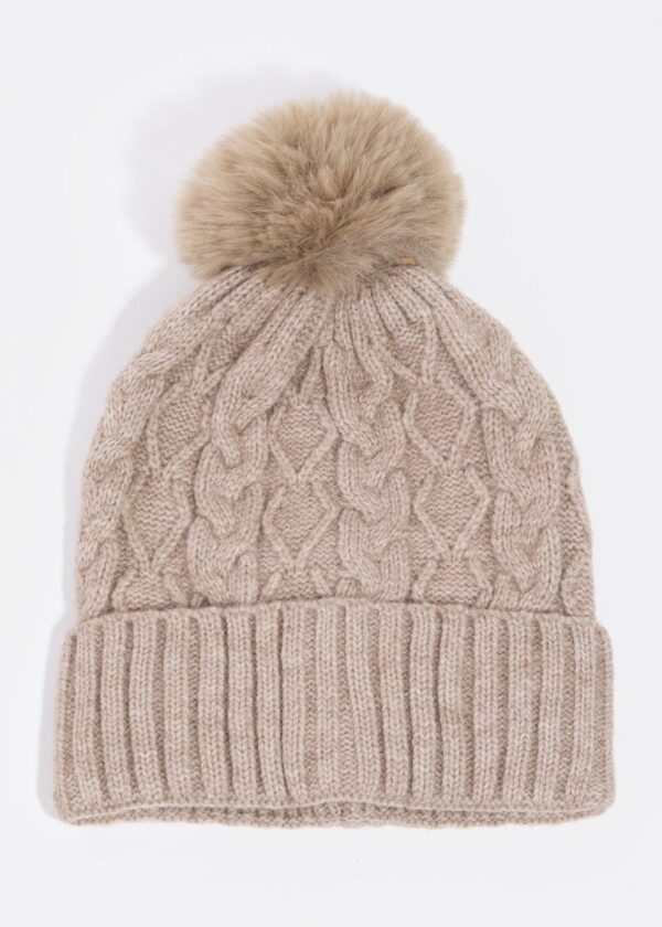 TAUPE CABLE KNIT BEANIE