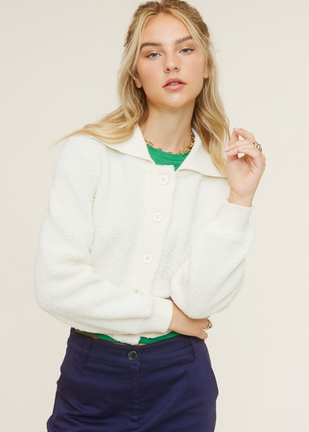 IVORY SHERPA CROPPED CARDIGAN