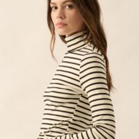 CREAM AND BLACK STRIPE TURTLENECK TOP