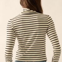 CREAM AND BLACK STRIPE TURTLENECK TOP