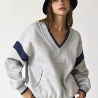 GREY SWEATSHIRT WITH NAVY BLUE CONTRAST DETAILS