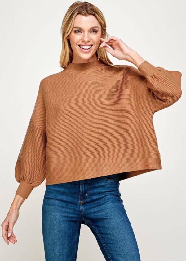 CAMEL BALLOON SLEEVE SWEATER