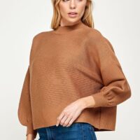 CAMEL BALLOON SLEEVE SWEATER