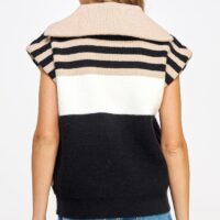 TAUPE, BLACK, AND IVORY STRIPE SWEATER VEST