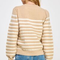 SAND AND IVORY STRIPED CABLE KNIT SWEATER