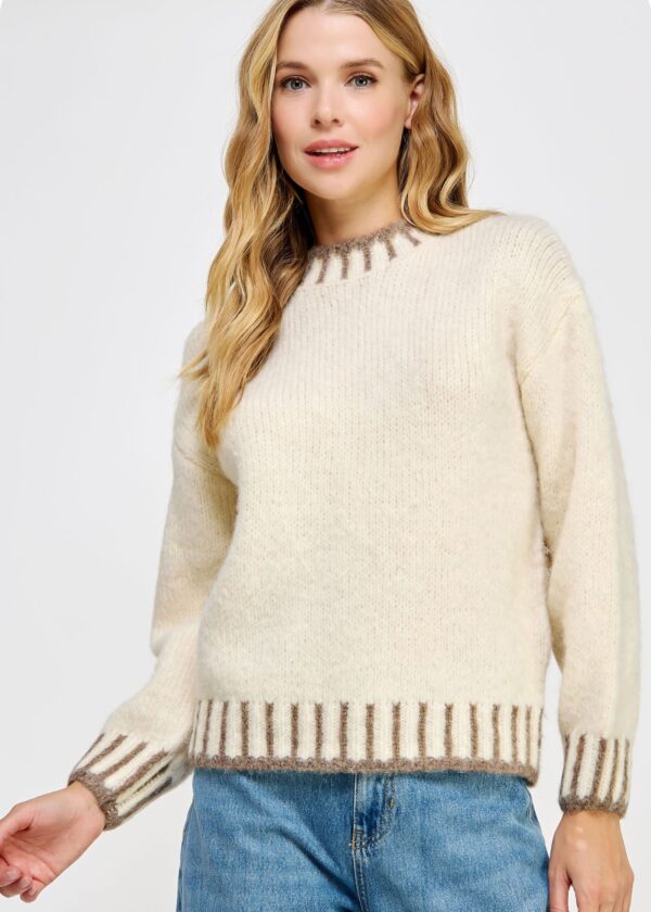 CREAM SWEATER WITH BROWN TRIM