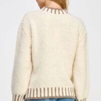 CREAM SWEATER WITH BROWN TRIM