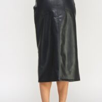 BLACK FAUX LEATHER MIDI SKIRT